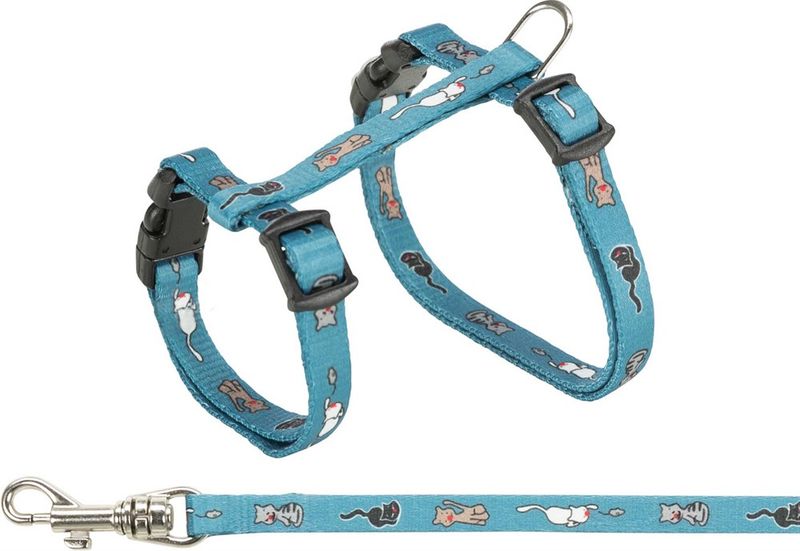 Kattsele+koppel, JUNIOR, blandade färger